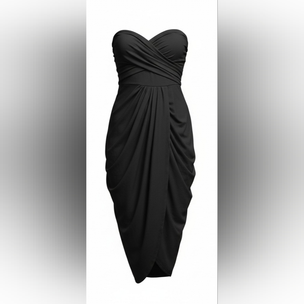 Draped Black Midi Skirt